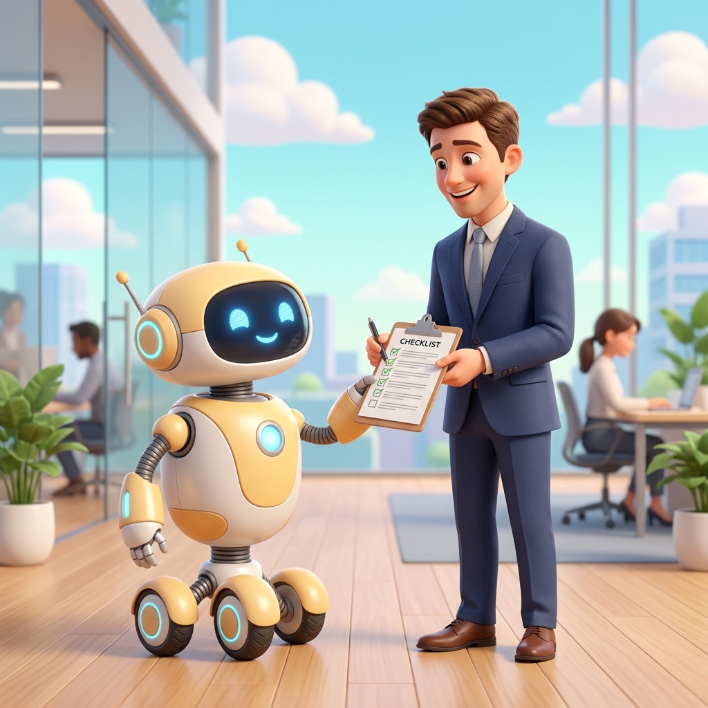 Robot AI thân thiện giúp đỡ doanh nhân